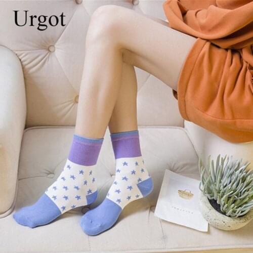 Urgot 5 Pairs Women Socks Korea Small Fresh Style Girls Kawaii Dots Socks Women Soft Cotoon Middle Tube Sock Female Calcetines
