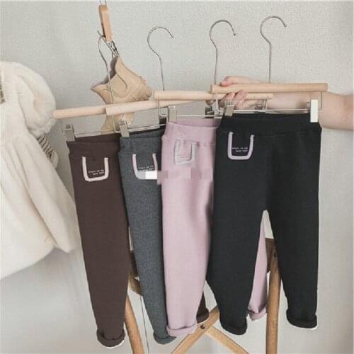 Toddler Girls Leggings 2021 Autumn And Winter New Kids Cotton Plus Velvet Pants Solid Elasticity Thick Slim Trousers For Girls