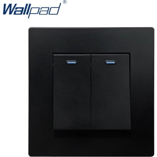 2 Gang Reset Momentary Contact Wallpad Luxury Wall Light Switch Rocker Switch 16A AC110~250V Black PC Panel