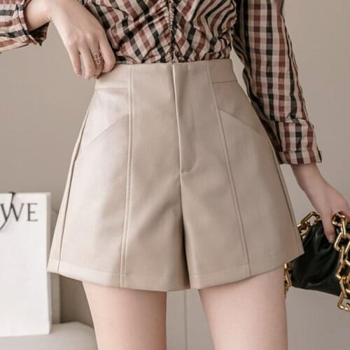 Sexy Shorts for Women 2020 New Autumn and Winter High Waist Loose Female PU Leather Fashion Casual Korean Pockets Black 0862