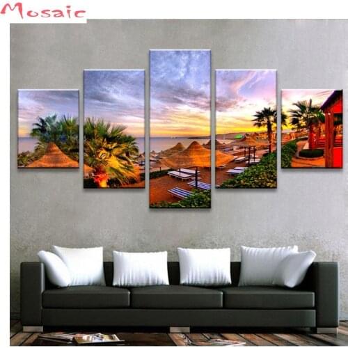 Full,square,Diamond painting Cross Stitch,Diamond Embroidery,Trees Beach Sunrise Seascape-,Christmas gift,Mosaic diamond,5pcs