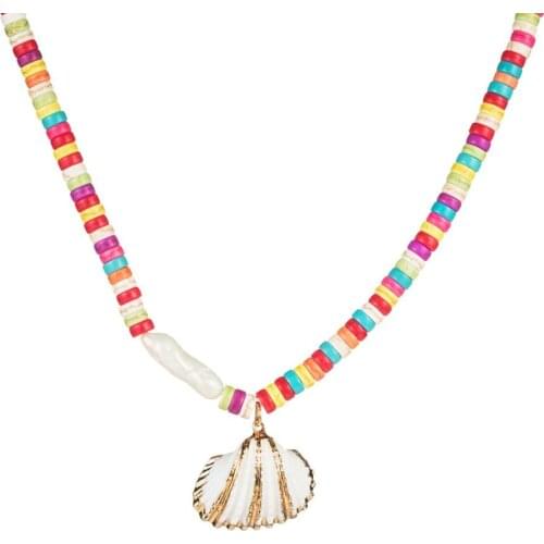Multicoloured pottery small round piece occaudal individual character necklace female shell pendant wind sweater chain