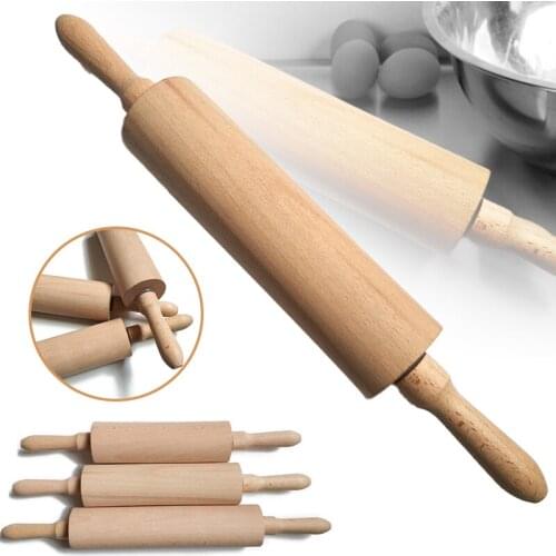 Wooden Rolling Pin with Handles 17.5/20/24cm Classic Smooth Dough Scraper Kitchen Utensil for Pie Crust Cookie JW