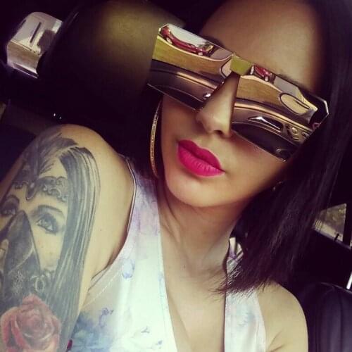 2019 Oversized Square Rimless Sunglasses Women Men Mirror Flat top Big Glasses Brand Designer Sun Glasses For Female