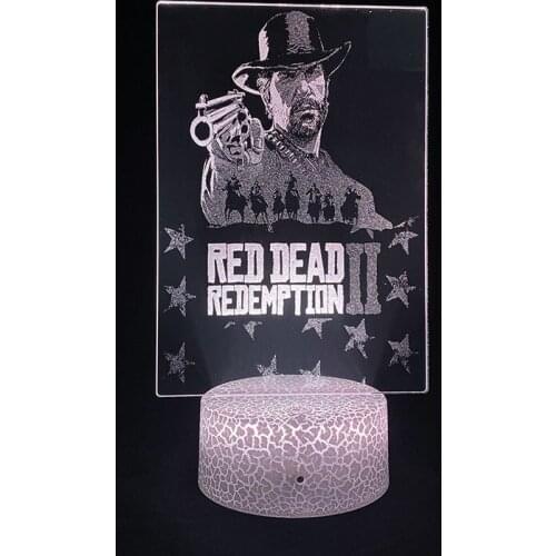 LED Light 3D Picture Lamp Red Dead Redemption 2 RDR2 Alarm Clock Base Bedside Lamp Hotel/Party/Club/Gaming Room Decor Game Fans