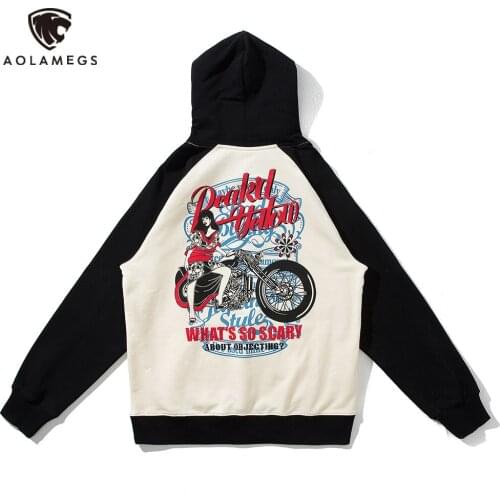 Aolamegs 2021 Men Hip Hop Hoodie Sweatshirt Streetwear Japanese Harajuku Pullover Patchwork Color Printed Hoodie Autumn Tops