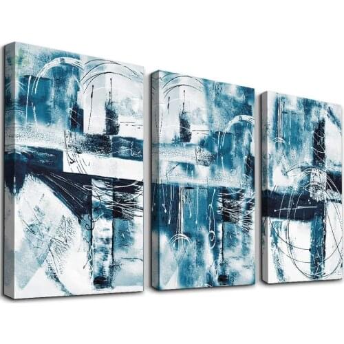 Inspirational Wall Art Blue Abstract Oil Painting On Canvas Wall Decoration For Home Office