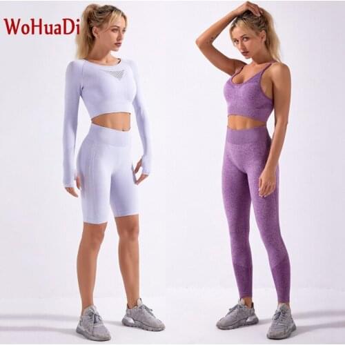 WOHUADI 4 Pcs/2 Pcs free set Womens Clothing Yoga Set Gym Workout Suit Fitness Sport Bra Long Sleeve Shirt + Leggings Female