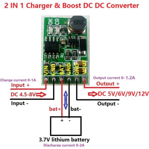 3.7V 4.2V Charger & 5V 6V 9V 12V Discharger Board DC DC Converter Boost Module for diy UPS mobile power 18650 lithium battery