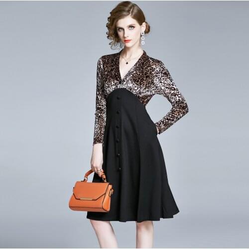 2021 High-End Drees Western Style Womens Clothing Nordic Ladies Temperament are Thin Slim And Put On Dress Leopard BlackY-33