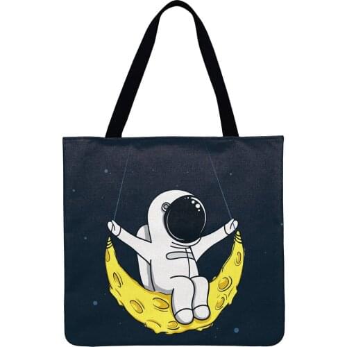 Women Shoulder Bag I Love You To The Moon Printing Tote Bag Linen Febric Casual Tote Foldable Shopping Bag Reusable Beach Bags