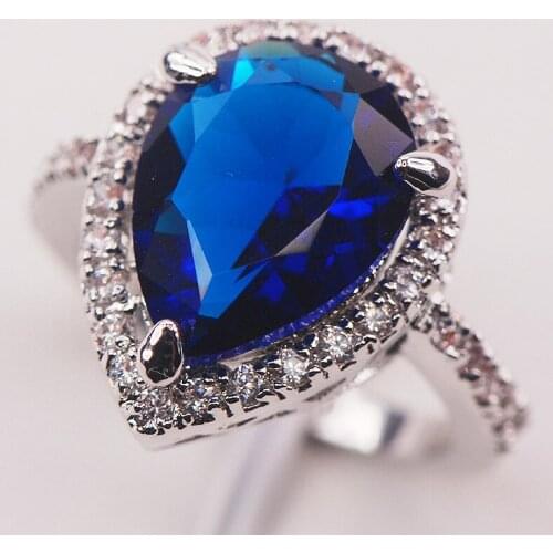 Blue Crystal Zircon White Crystal Zircon 925 Sterling Silver Woman Ring Size 6 7 8 9 10 F600 Fashion