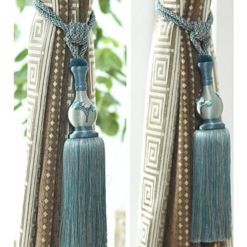 1 pair curtain tieback classical flower hanging ball Plush tassel curtain accessories rope tie buckle hanging tie tape back M535