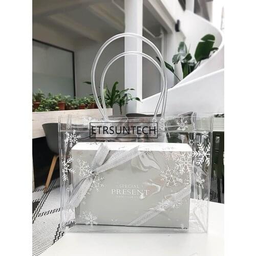 100pcs Snowflake Tote Waterproof Bag PVC Transparent Shopping Bag Handbag Gift Cupcake Biscuit Packaging Bag