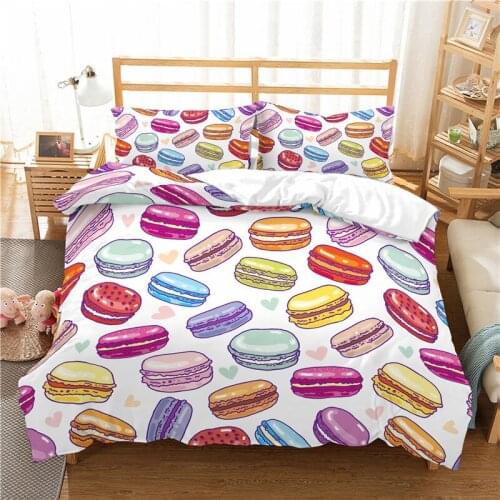 Luxury 3D Color Cartoon Macaron Print 2/3Pcs Kids Bedding Set Comfortable Duvet Cover Pillowcase Home Textile Queen/King Size
