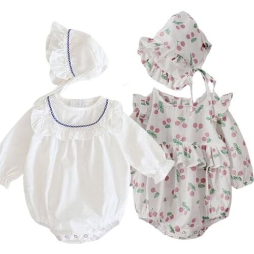 2020 Baby Girls Clothes Chain Pure Cotton Baby Bodysuits Baby Hat Sweet Jumpsuit Baby Outfit Cute Toddler Long-sleeve Jumpsuit