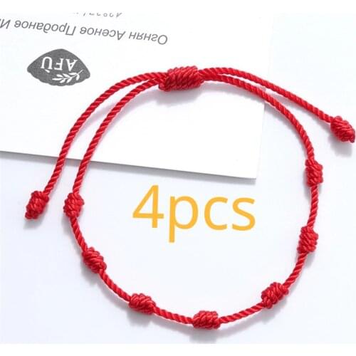 7 Knots Red String Bracelet for Protection Evil Eye Good Luck Amulet for Success and Prosperity Friendship Bracelet 4pcs