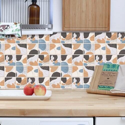 6pcs Plaid Tile Wall Sticker Self Adhesive Kitchen Sticker Bathroom Dormitory Decor Decals Dining Room Wall Decorative Wallpaper
