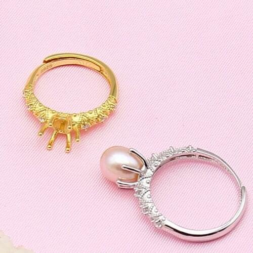 Pearl Ring Findings, Adjustable Ring Jewelry Parts Fittings Charm Silver Accessories for Freshwater Akoya Pearls Beads Stones