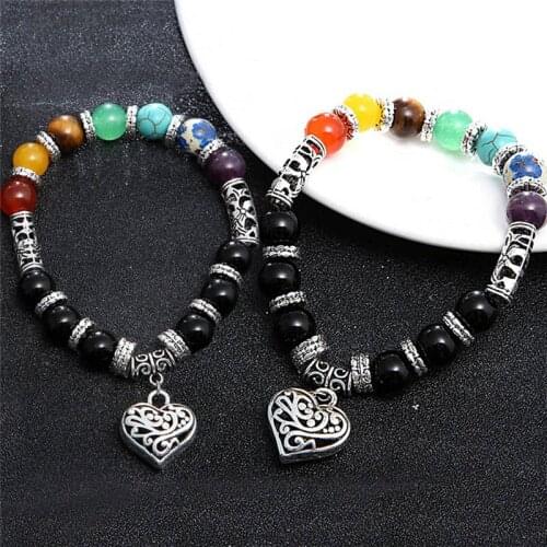 Women Man Heart Pendant Chakra Bracelets Natural Stone Charm Bracelet Men Hombre Gift Bracciale Uomo Tiger Eye Bracelet