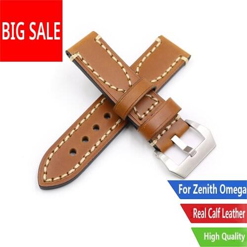 CARLYWET 20 22 24 26mm Brown Real Leather Watch Band For Zenith Omega Montblanc Panerai Daytona Submariner Tissot Tag Heuer
