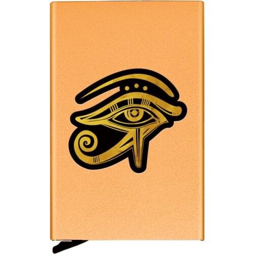 Golden Metal Case Wedjat Eye Symbol Printing Credit Card Holder Men Slim Anti Protect Travel ID Cardholder Women Rfid Wallet