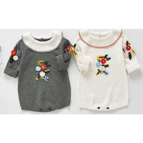Spring Baby Girls Long Sleeve Embroider Rompers Jumpsuit Clothes Autumn Cute Kids Baby Girl Printing Knit Clothes Rompers