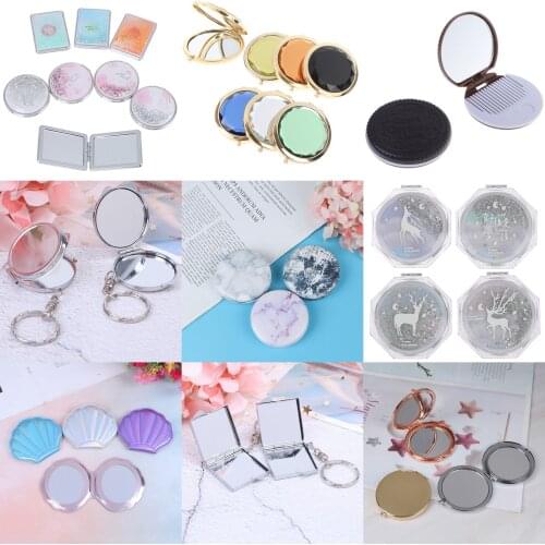 GU24 Double-Sided Folding Cosmetic Mirror Mini Makeup Mirror Compact Pocket Mirror Female Gifts With Flowing Sparkling Sand