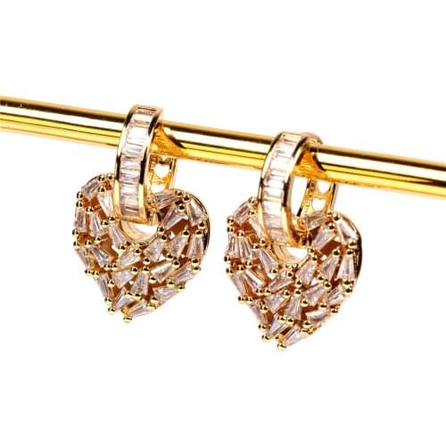 EYIKA Luxury Exquisite Inlaid Zircon Hollow Love Heart Hoop Earrings Korea Fashion Gold Color Women Jewelry Valentines Day Gift