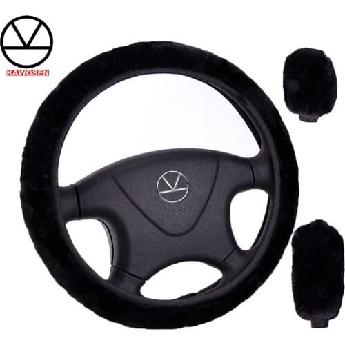 KAWOSEN 1 Set 3 Pcs Winter Warm Plush Steering Wheel Cover Handbrake Cover Gear Shift Cover 38cm diameter Cute Plush FSWC01