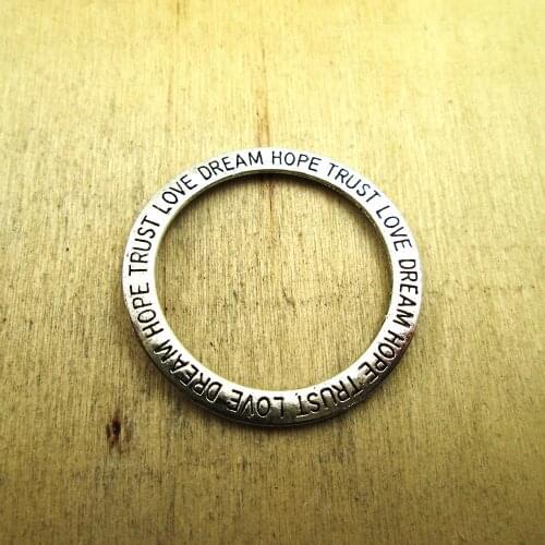 10 pcs 36mm Hope.Trust.Love.Dream Round Rings Circle Charm Pendant DIY necklace/ bracelets charms antique silver tone