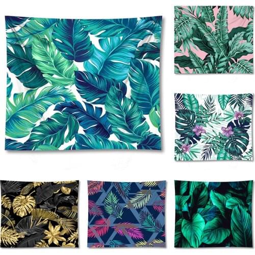 Summer Green Tapestry For Living Room Bedroom Bedspread Tropical Plant Leaves Printed Wall Hanging Boho Decor Beach Mat