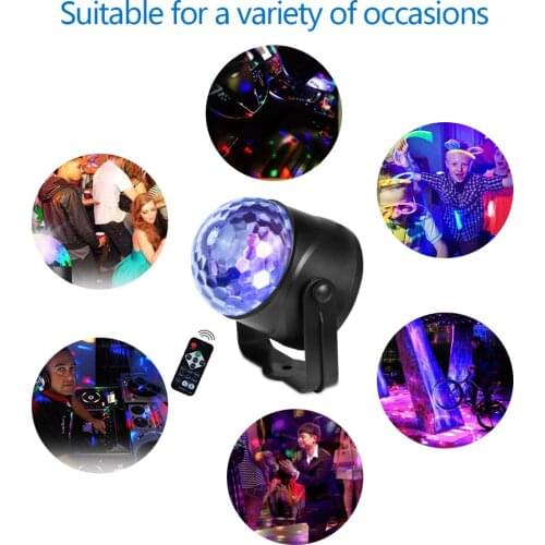 Mini Remote Party Colorful Light Sound Activated Rotating Disco Ball DJ Lights RGB LED Stage Lights For Car Bar Club Wedding