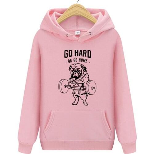 2019 Men Hoodies Casual Weightlifting Dog Cartoon Print Cotton Off-White Red Orange Purple Sweatshirt Men and Women Clothing