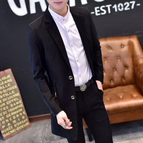 2019 Long Fashion Stripes New Casual Mens Muits Men Blazers Long Sleeves Black Blue Suits Blazer Mens Clothing Four Seasons