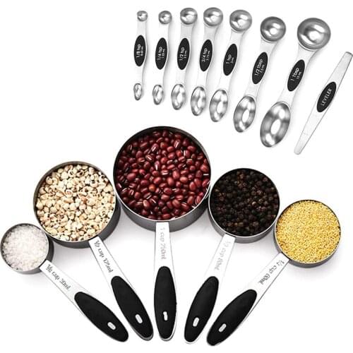 Stainless Steel Measuring Spoons And Cups Set, With 5 Cups And 7 Spoons 1 Levele , For Cooking And Baking