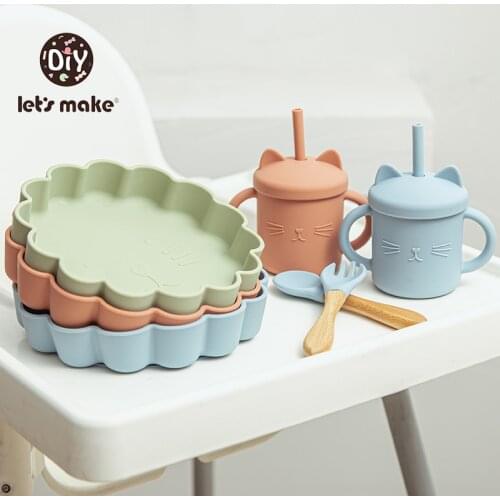 Solid Colors Feeding Set Food Grade Silicone Bibs Baby Plate Non-silp Suction Bowl Kids Tableware Waterproof Bib BPA Free Spoon