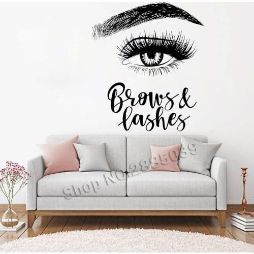 Left Eyelashes Decals Quotes Brows & Lashes Wall Stickers Beauty Shop Decor Sign Wall Decal Art Vinyl Bedroom Wallpaper LC465
