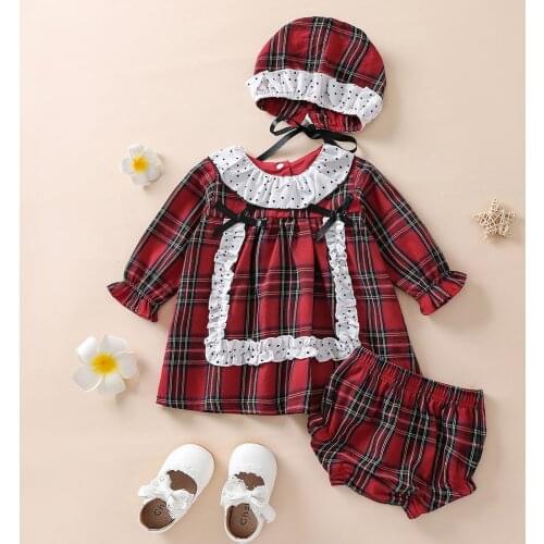 Baby Girls Sister Outfit Christmas Clothes Plaid Long Sleeve Ruffle Dress with Bowknot Shorts Hat Baby Princess Xmas Party Set