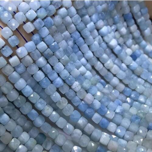 Natural aquamarine stone cube beads faceted square perle for needlework making jewelry DIY Bracelet necklace kralen wholesale