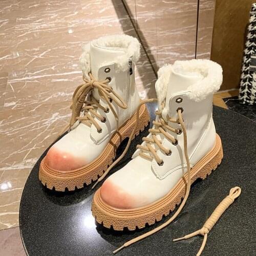 Autumn and Winter New Women Snow Boots Leather Thickened Plus Cotton Warm Fur Women Platform Boots Integrated Snow