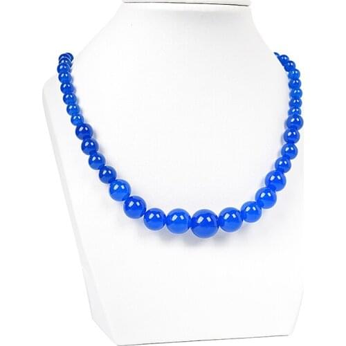 Blue Chalcedony 6-14mm Round Bead Tower Necklace Handmade DIY Design Jewelry Women Clothing With Festival Birthday Gifts 18"