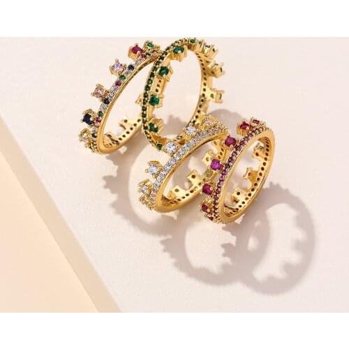 Wholesale Europe Crown Rhinestone Rings New Eternity Rainbow Luxury Ring For Women 2021 Wedding Jewelry Accessories Dropshipping