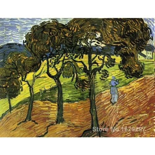 Christmas Gift art on Canvas Landscape with Trees and Figures by Vincent Van Gogh Painting High Quality Handmade