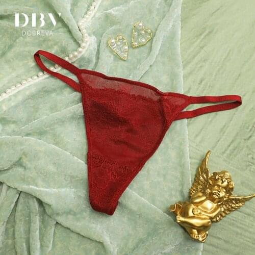 DOBREVA Womens G-String Floral Lace T-Back Low Rise Thong Panties