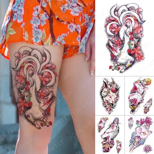 Waterproof Temporary Tattoo Sticker Nine Tailed Fox Demon Flash Tattoos Pink Anime Harajuku Body Art Arm Fake Tatoo Women Men