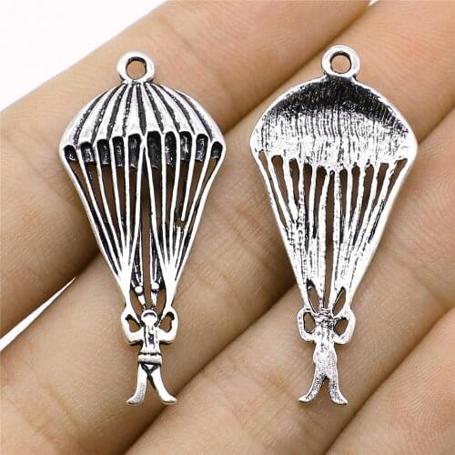 WYSIWYG 4pcs Charms Jewelry Findings DIY Accessories Parachute Pendant Antique Silver Color 18x40mm