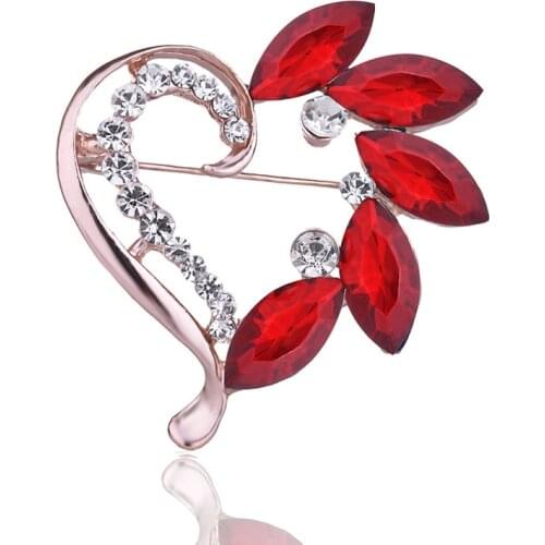 TODOX women glass red heart Brooches beauty lady crystal exquisite pins garment accessory activity party new Fashiongifts