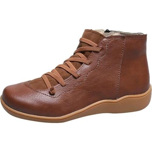 New retro ladies plus size casual short boots plus velvet flat-bottomed comfortable, lightweight and warm casual womens shoes