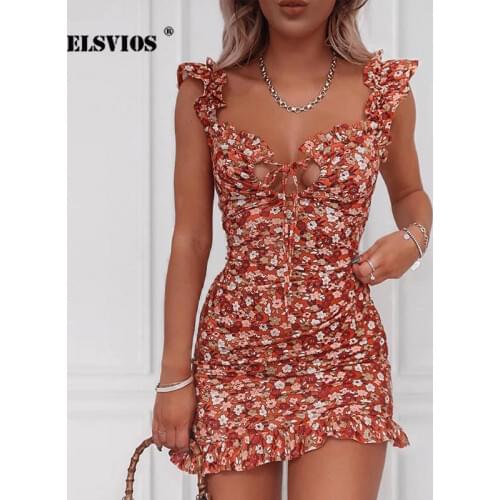 Vestidos 2020 Ruffle Dress Summer Elegant Floral Print Mini Straps Dress Women Strapless Off Shoulder Slim Bodycon Party Dresses